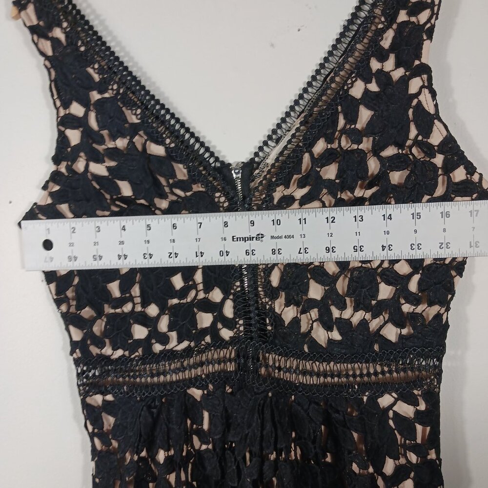 Just Me, Black Lace Midi Dress, LRG, Nude Mini Length Lining Sleeveless Cocktail - Picture 14 of 16